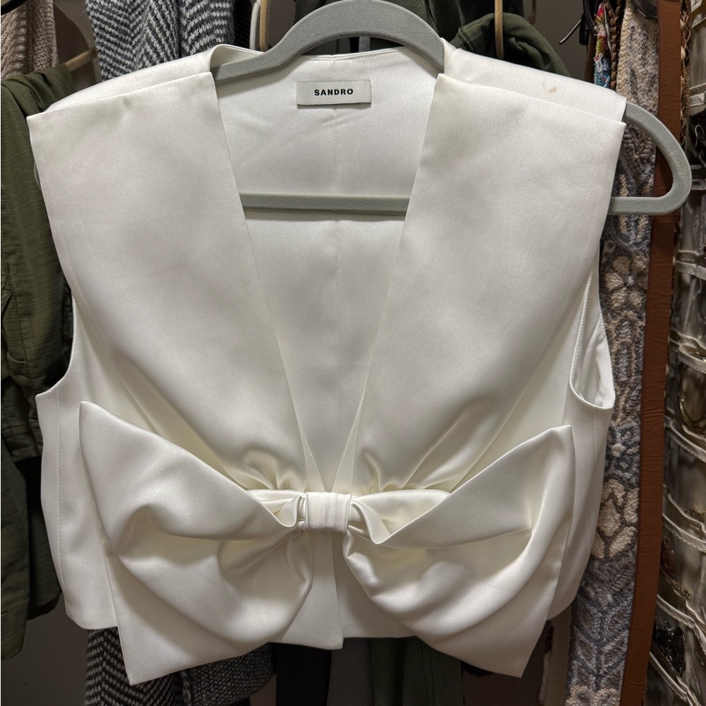 Sandro Cream Bow Accent Blouse